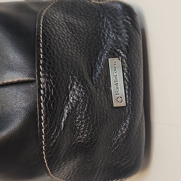 Franklin Covey Black Leather Handbag Travel Laptop Tote Purse - Picture 5 of 16